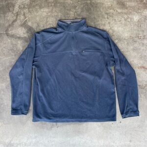 L.L. Bean Men's Pullover 1/4 Zip Mock Neck Shirt Solid Blue Fleece Warm Top XL